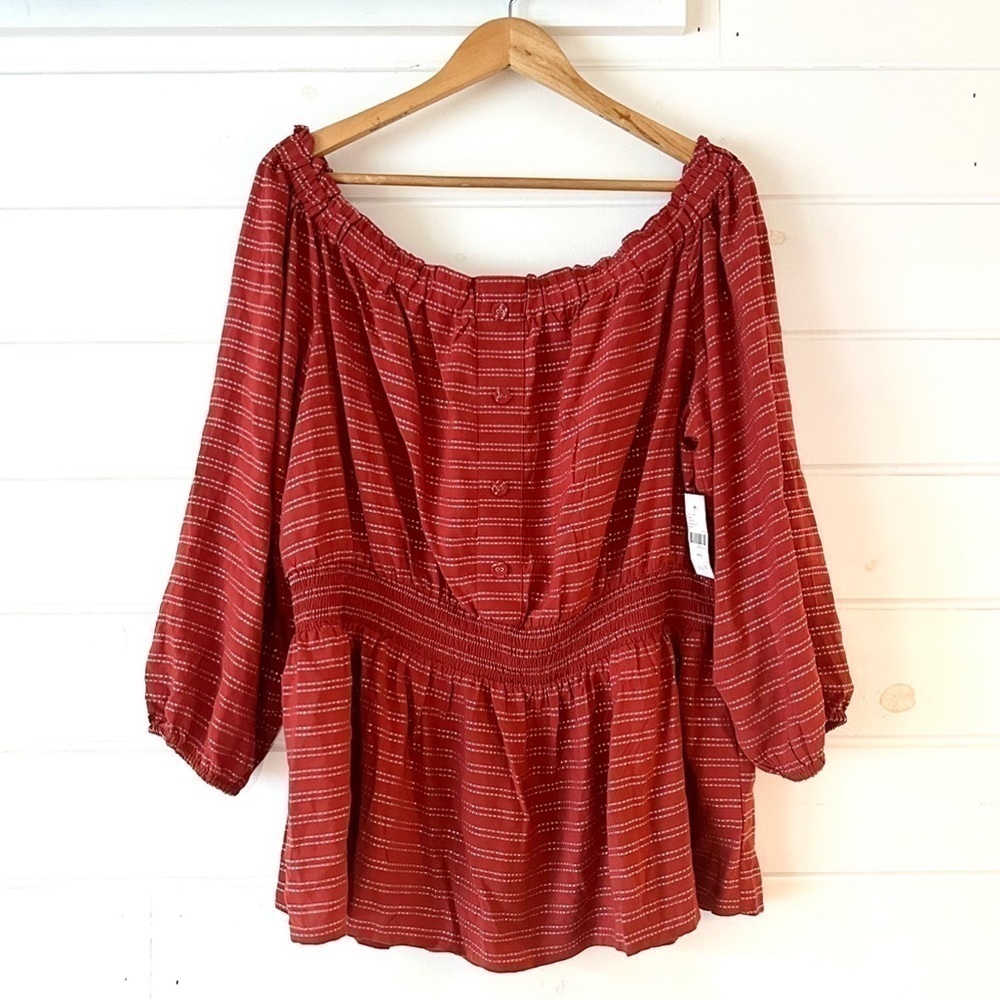 Lane Bryant Flattering Off The Shoulder Metallic Striped Boho Blouse Top Plus